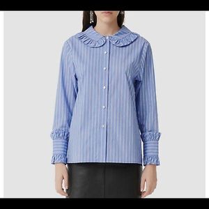 Maje Calia Ruffled Striped Button-Down Shirt